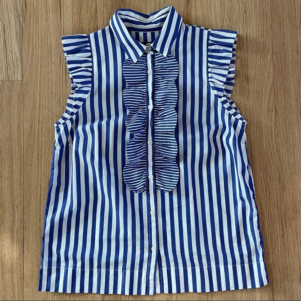 J. Crew Ruffle Cotton Poplin Top in Mixy Stripe